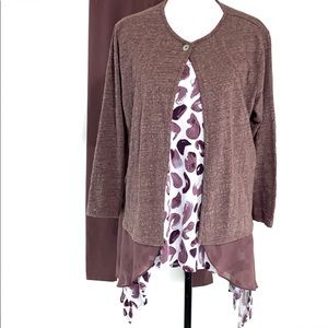 LOGO textured knit cardigan w/ Chiffon hem